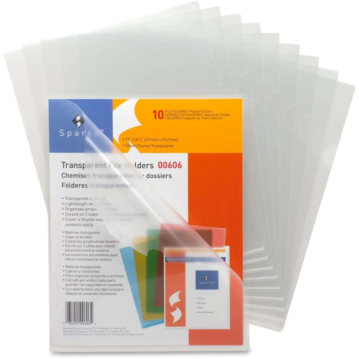 Sparco Products Sparco Products 00606 Transparent File Folder 10 Pack Clear 20 Sheet Capacity — product photo