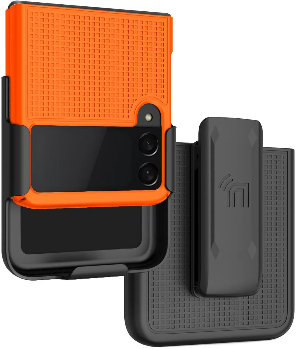 Nakedcellphone Nakedcellphone Grid Case + Belt Clip Holster Combo Orange for Samsung Galaxy Z Flip 3 5G — product photo