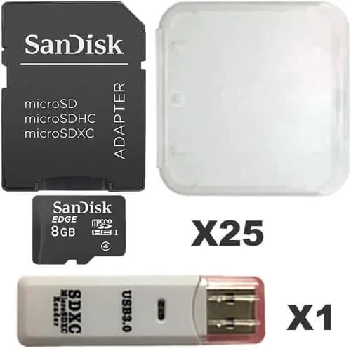 SanDisk SanDisk 8GB microSDHC Class 4 UHS-I 25 Pack with Adapters, Cases, Reader — product photo