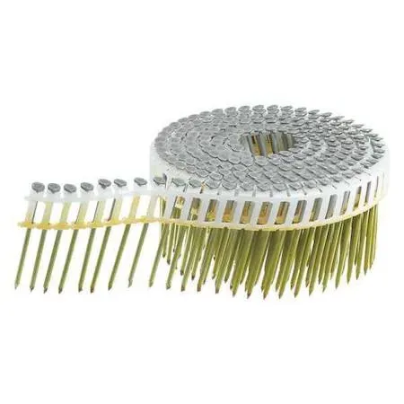 Coil of 13-gauge hot-dipped galvanized siding nails in plastic collation