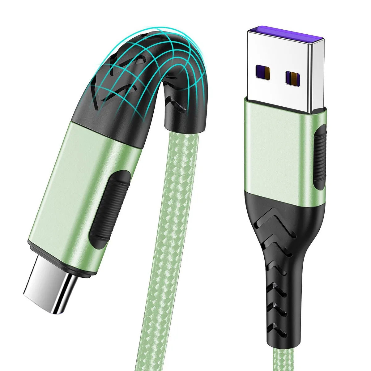  Durcord Samsung Gala USB-A to USB-C Cable 3ft 5V 3A Braided Green 2Pack — product photo