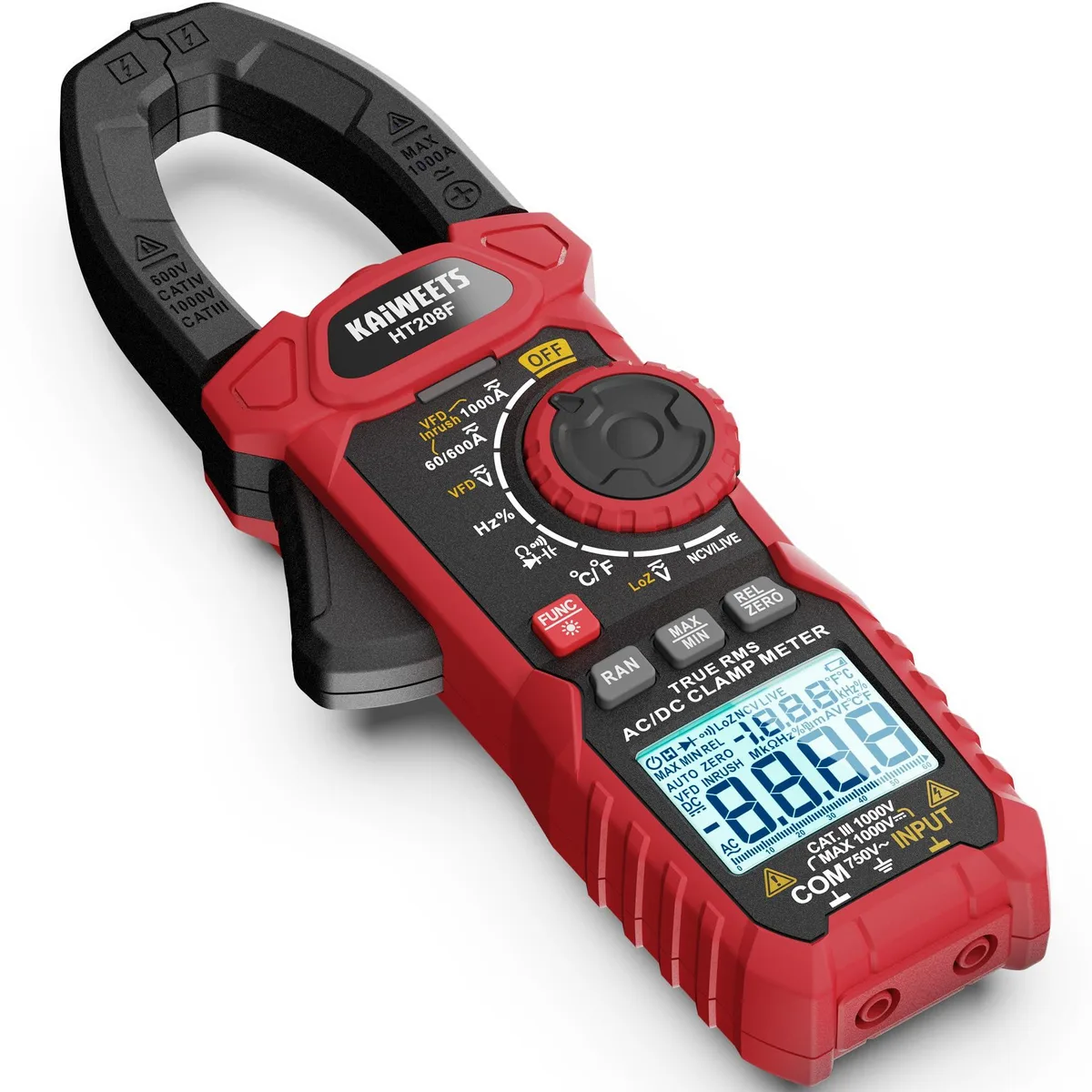 aFe Power digital clamp meter with backlit display and test leads
