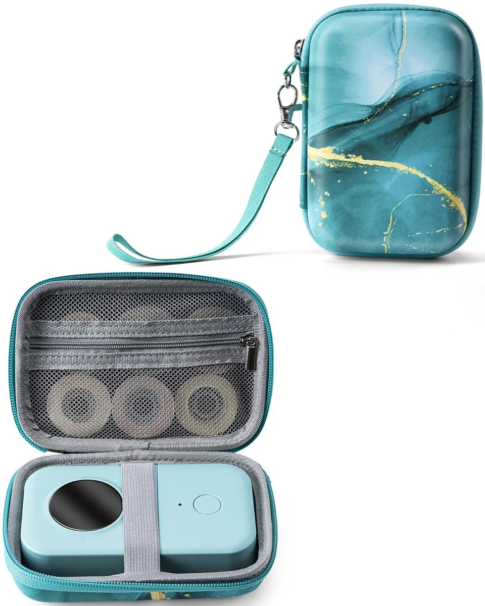 Green rectangular label-maker case, nylon PU shell, 6.2 by 4.5 by 2 inches