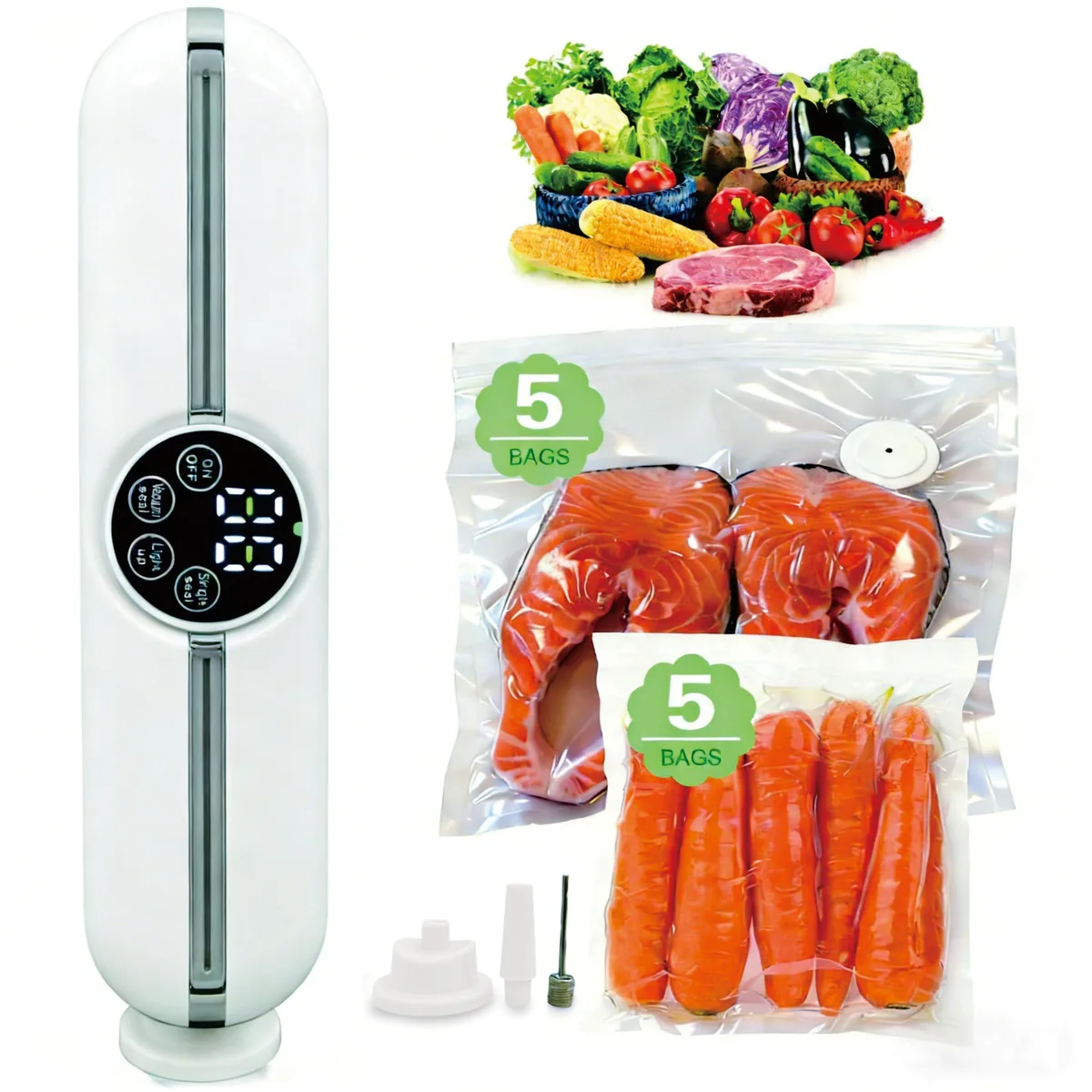  HMOLIKH 3-in-1 Handheld Vacuum Sealer White 10 Bags 1200mAh 0.61lb — product photo