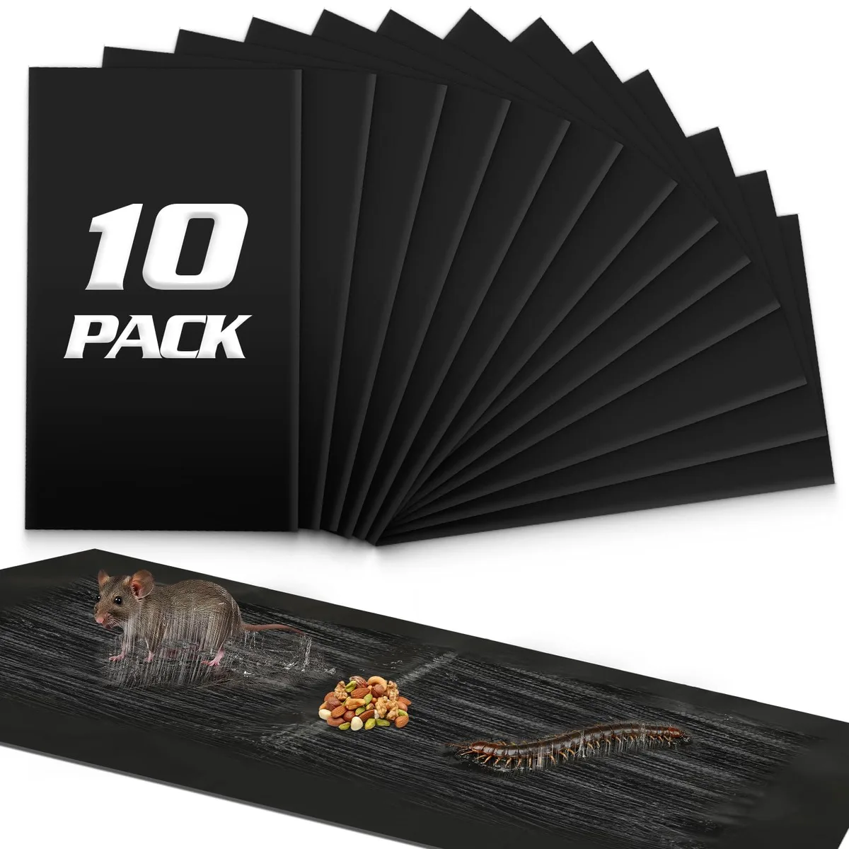 Ten flat rectangular glue boards 23 by 11 inches in a stack