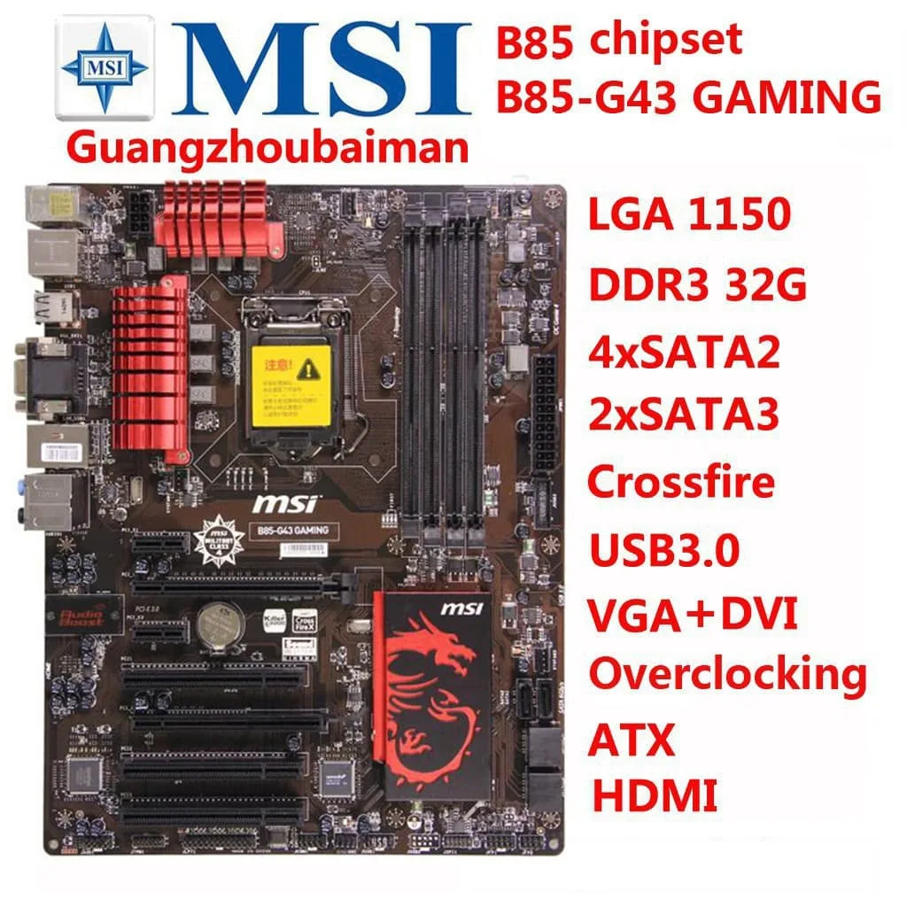 MSI MSI B85-G43 GAMING mainboard SATA3 USB3.0 HDMI Intel motherboard — product photo