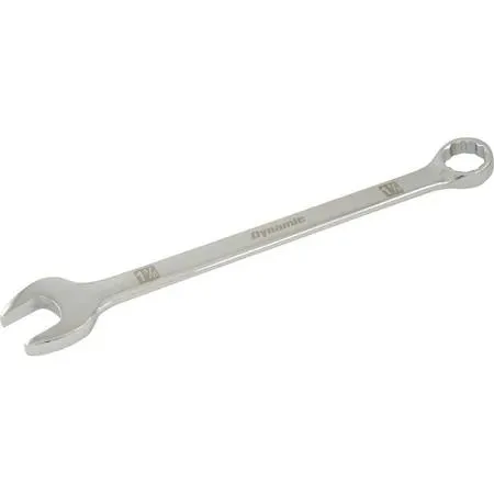 Chrome 12-point combination wrench, 15-degree angled open and offset boxed ends, laser-etched size markings