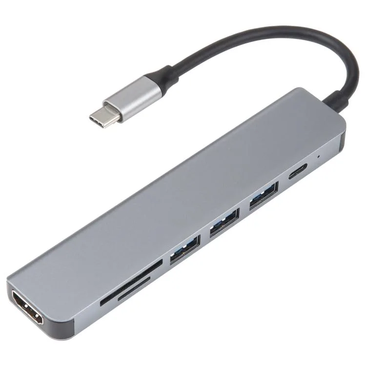 eForChina eForChina 7-in-1 USB-C Docking Station USB 3.0 x3 PD HDMI 4K Micro SD — product photo