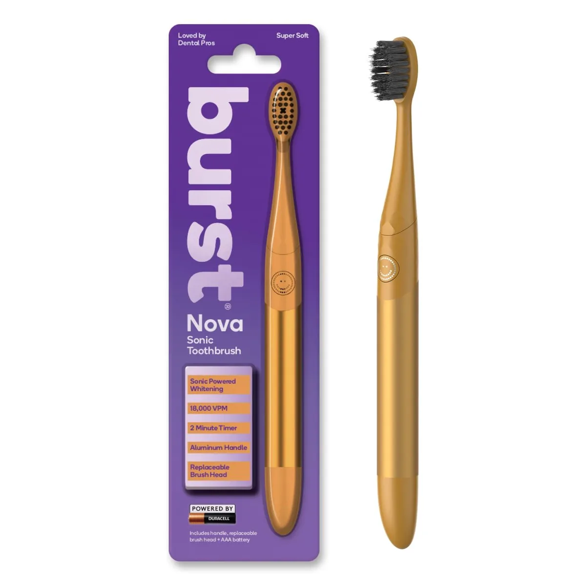Orange sonic toothbrush with aluminum handle and soft bristles
