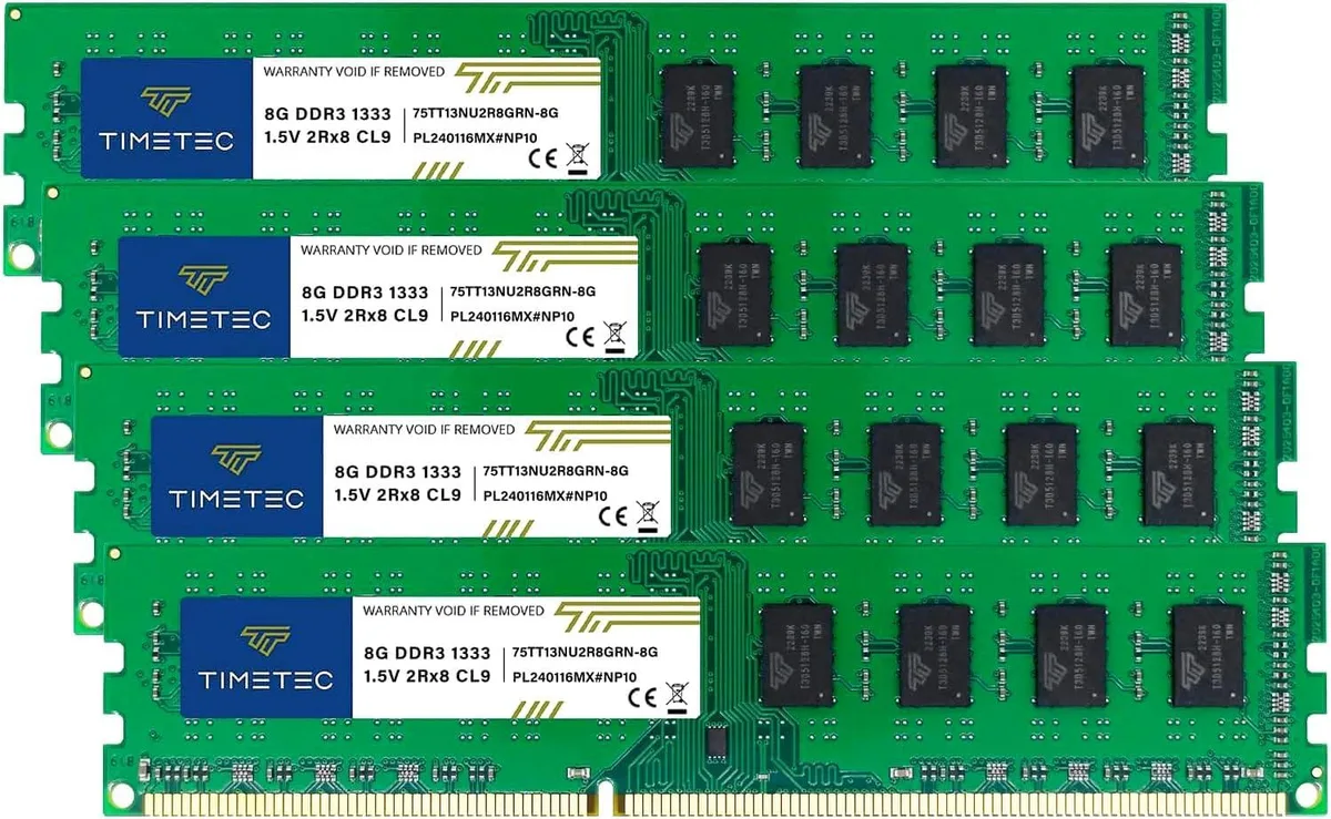 Timetec Timetec 32GB (4x8GB) DDR3 1333 PC3-10600 CL9 1.5V 240-Pin UDIMM Green PCB desktop RAM — product photo