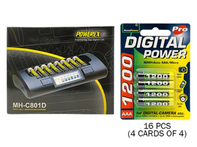 Maha Energy Corp. Maha Energy Corp. MH-C801D 8-Cell Charger with 16 AAA NiMH 1200 mAh batteries — product photo
