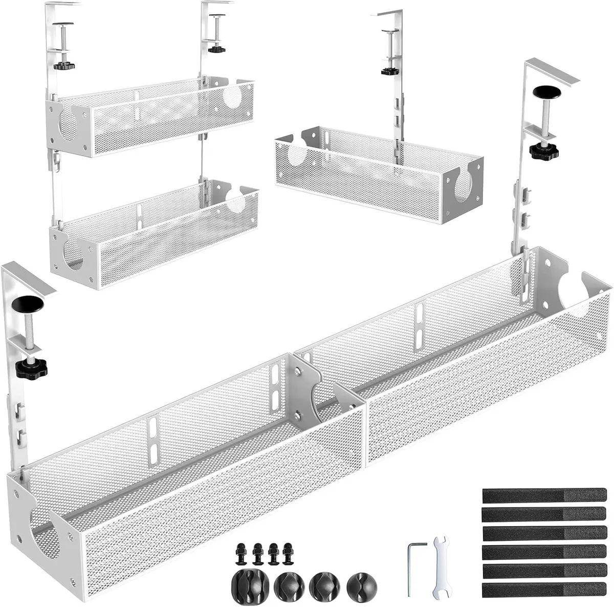 BFKK BFKK Under Desk Cable Management 2 Pack Metal Clamp Mount White — product photo