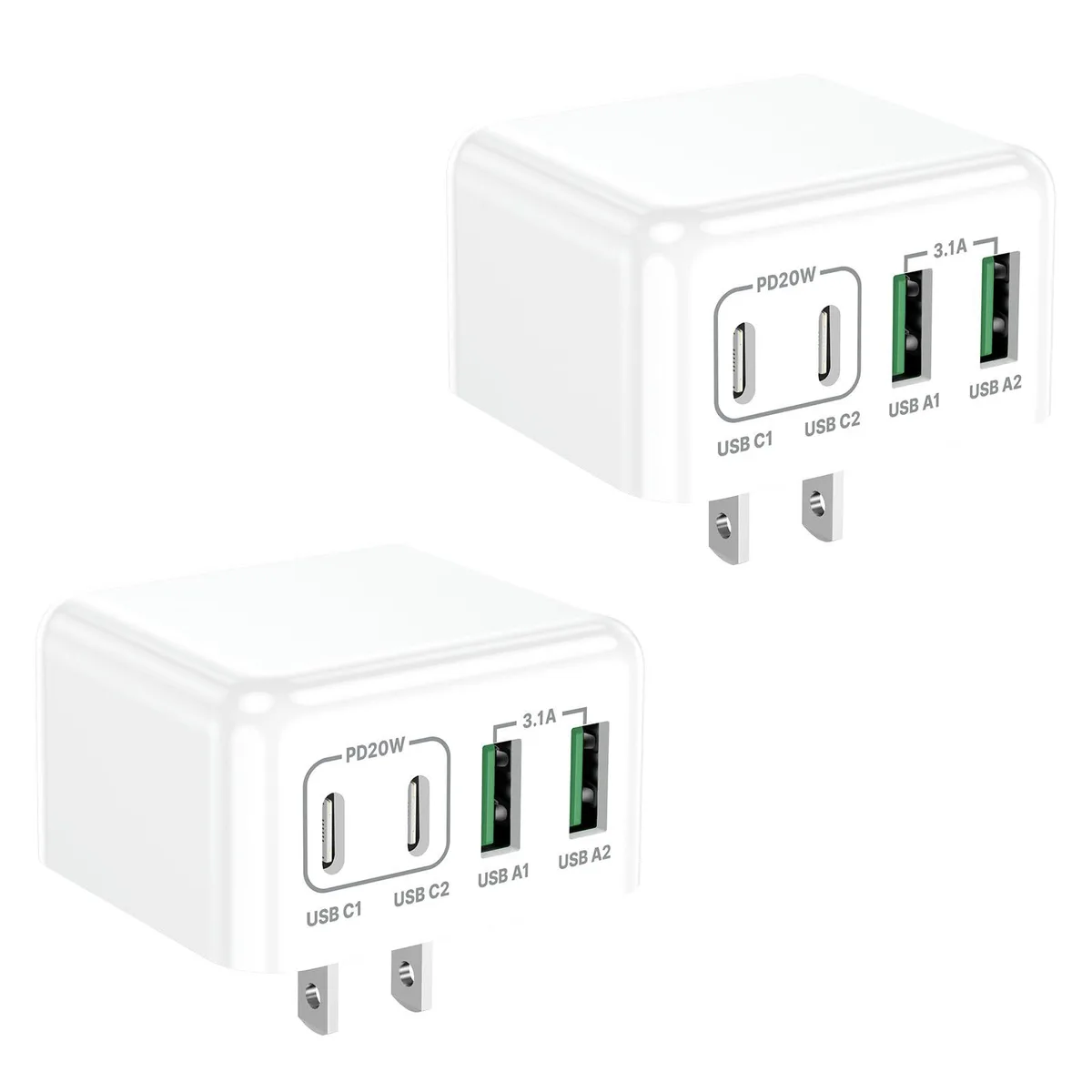  XUDUO RE-PD3509 2-pack 40W 4-port USB-C charger white — product photo