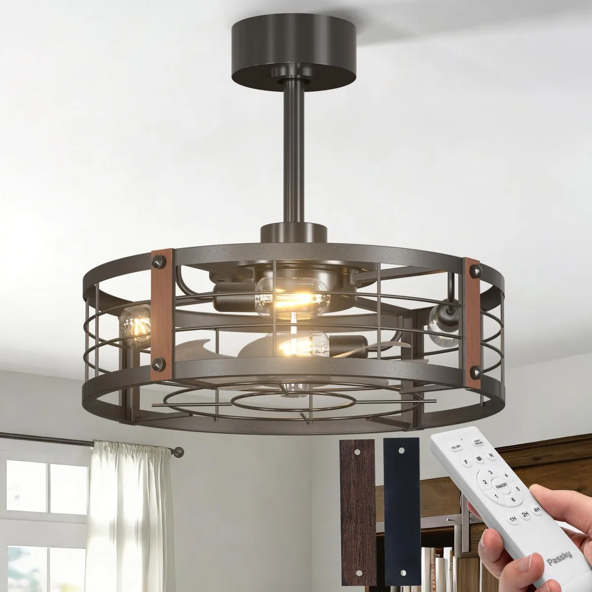  Passky NDM020201-1 20" Caged Ceiling Fan Black 6 Speed Remote 4×E26 60W — product photo