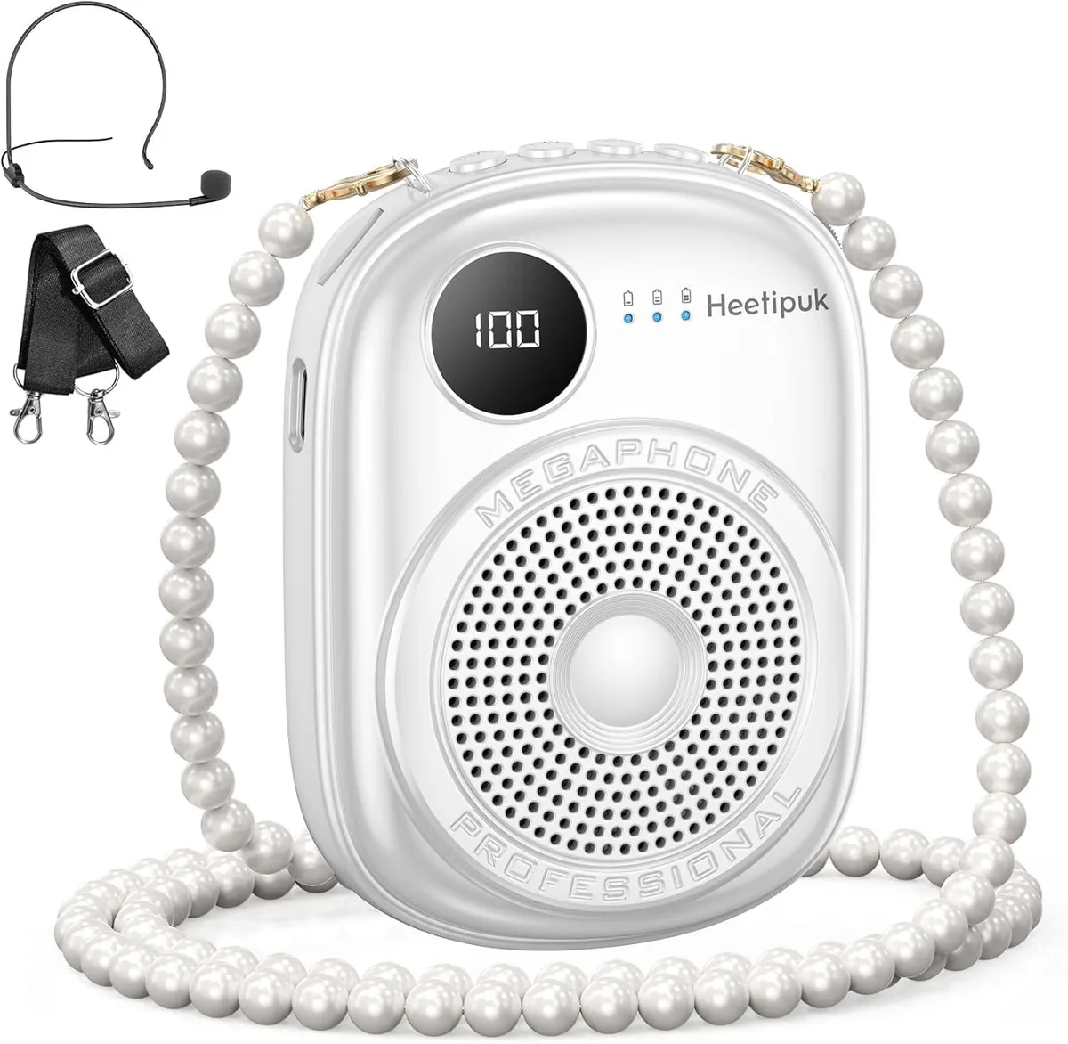 BFKK BFKK Portable Voice Amplifier with Wired Microphone, 10W, Bluetooth 5.0, White — product photo
