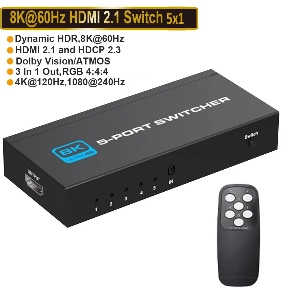 LUOM LUOM 5-Port 8K@60Hz HDMI Video Switch Black — product photo