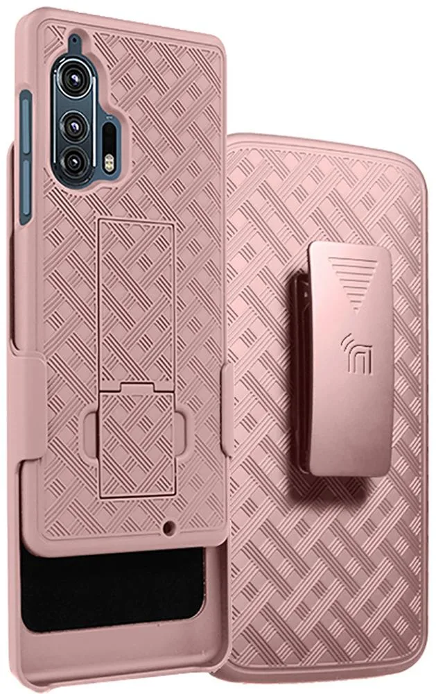 Nakedcellphone Nakedcellphone Kickstand Case + Belt Clip Holster Combo Rose Gold for Motorola Edge+ (2020, XT2061) — product photo
