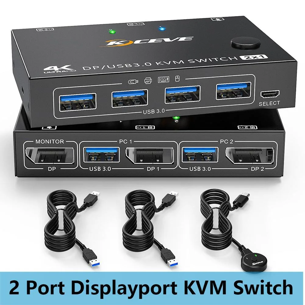 SMA SMA 2-Port DisplayPort KVM Switch 3440x1440@144Hz 3840x2160@60Hz USB 3.0 Wired Remote — product photo