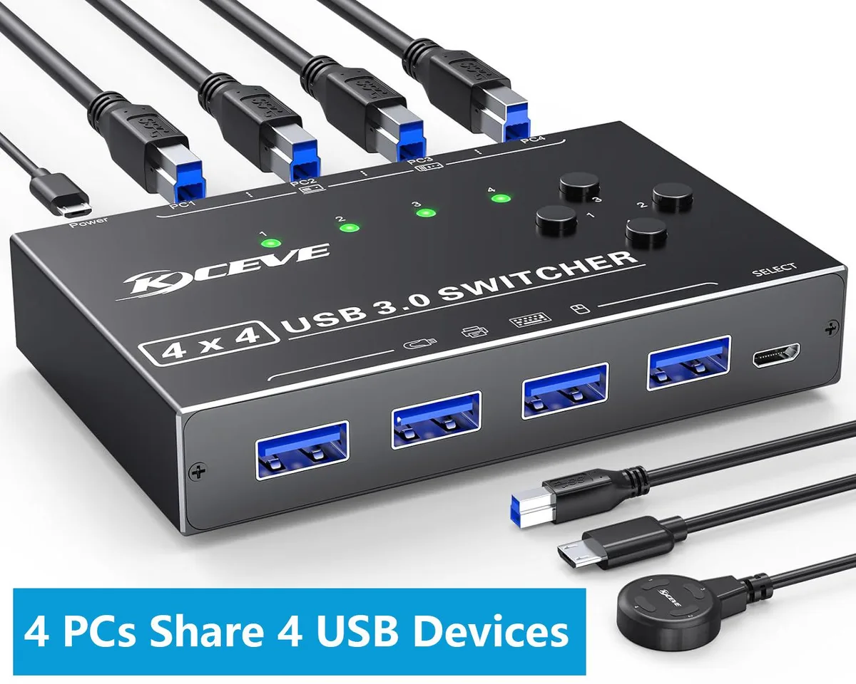 IHDAPP IHDAPP 4x4 USB 3.0 KVM Switch 4 Computers 4 Ports Wired Remote 4 Cables — product photo