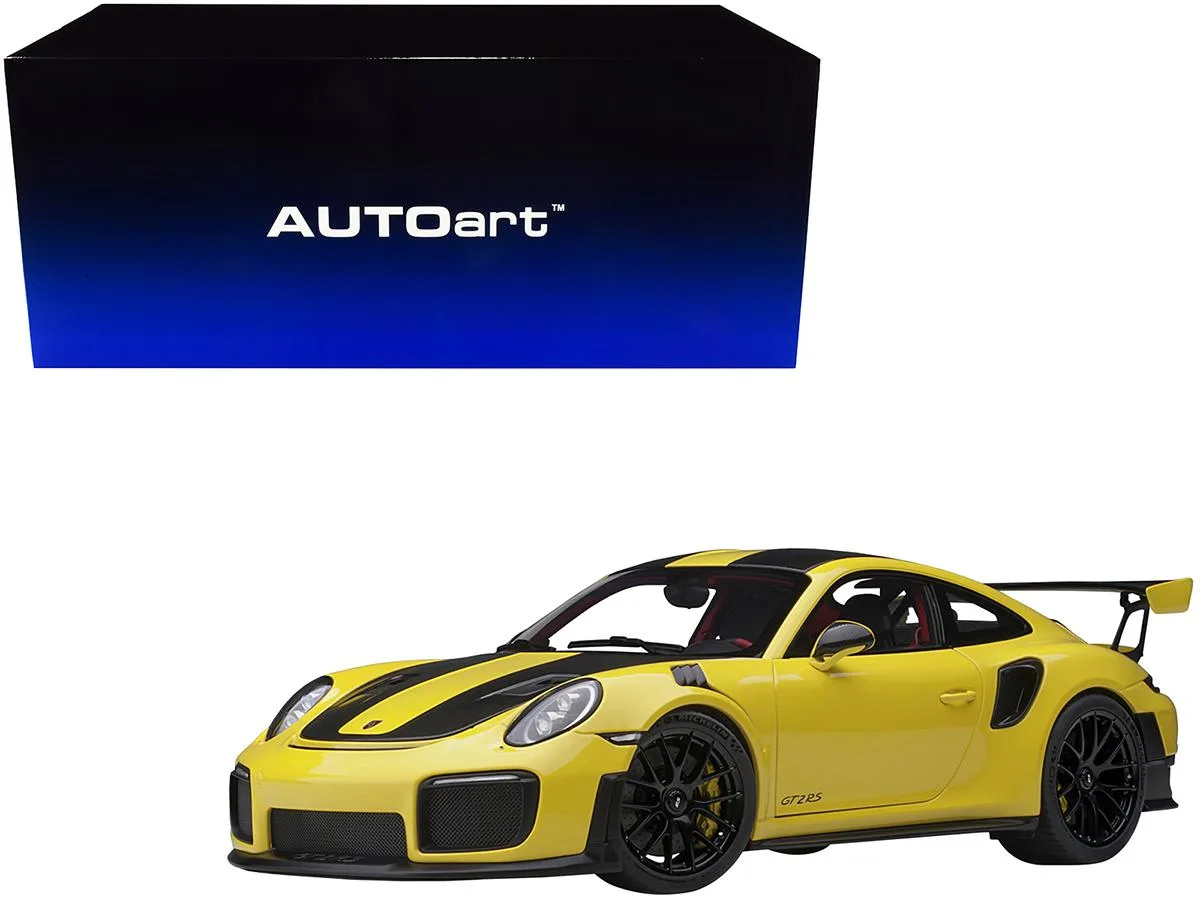 Autoart Autoart Porsche 911 (991.2) GT2 RS Weissach Package Racing Yellow with Carbon Stripes 1/18 vehicle — product photo