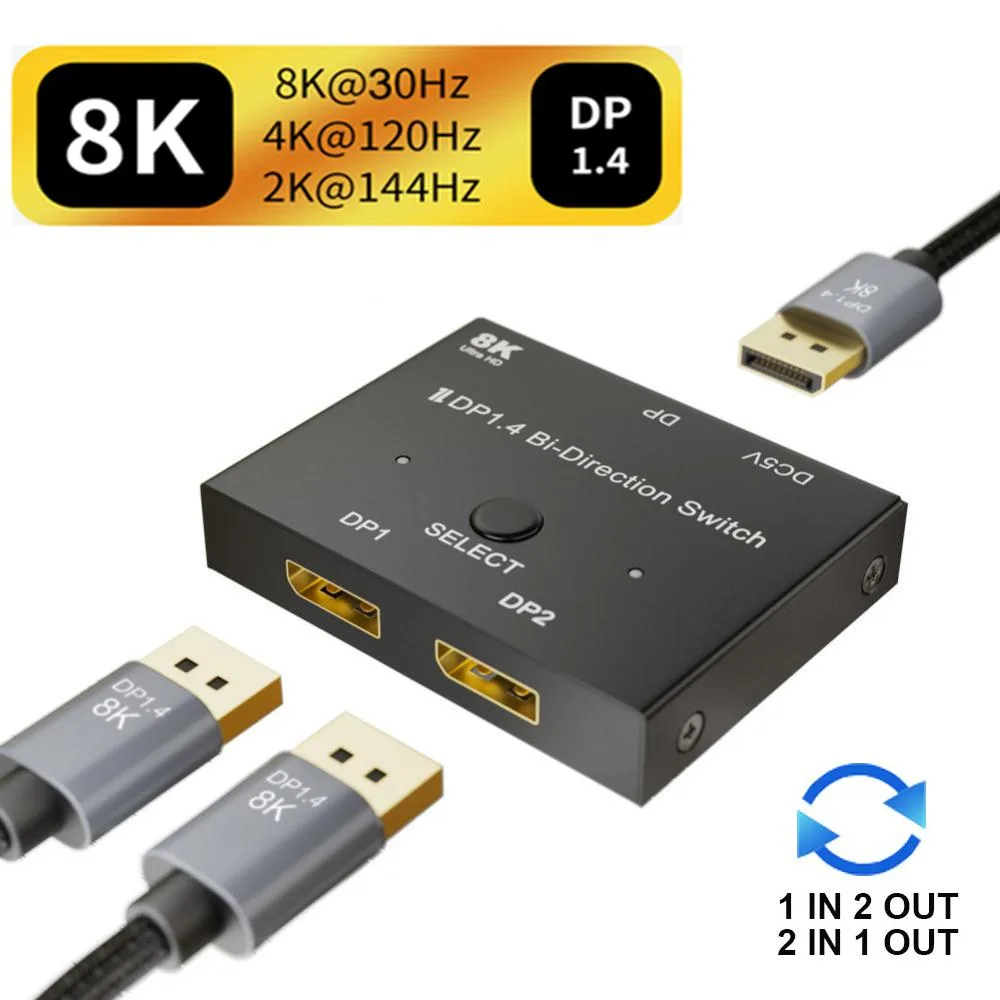 Jansicotek Jansicotek DisplayPort 1.4 Bidirectional Switch 2 in 1 Out 1 in 2 Out 8K@30Hz 4K@120Hz — product photo