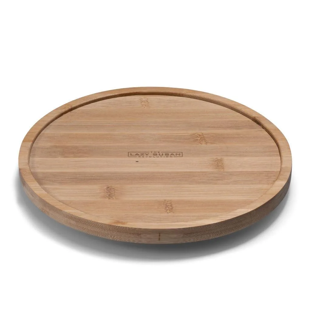 Round 9.75 inch bamboo tray with raised rim, natural wood grain visible