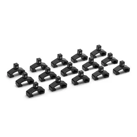 Fifteen black plastic quarter-inch drive socket holder clips