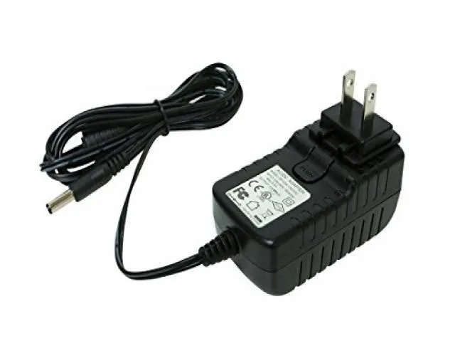 Black rectangular AC adapter with 2.5 A rating and wall plug