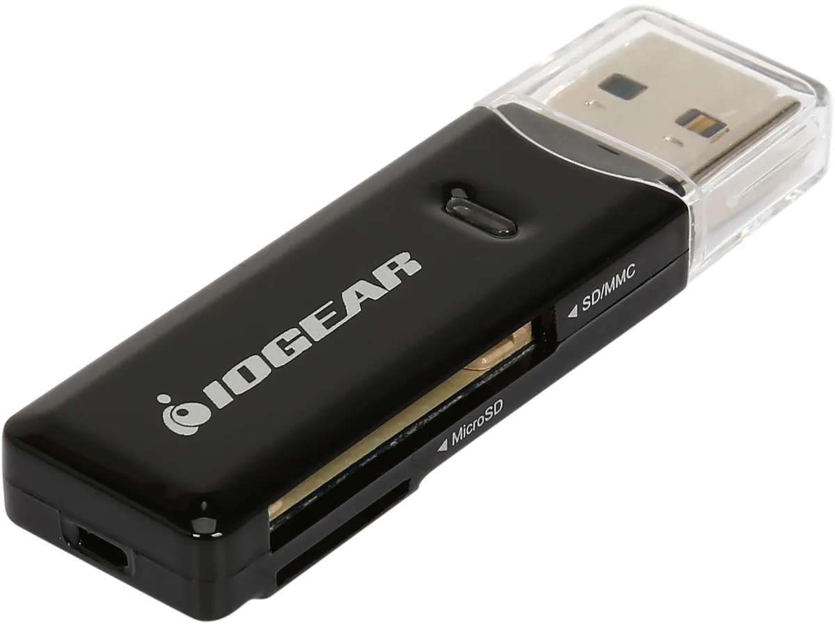 Compact black USB 3.0 card reader for SD and microSD cards