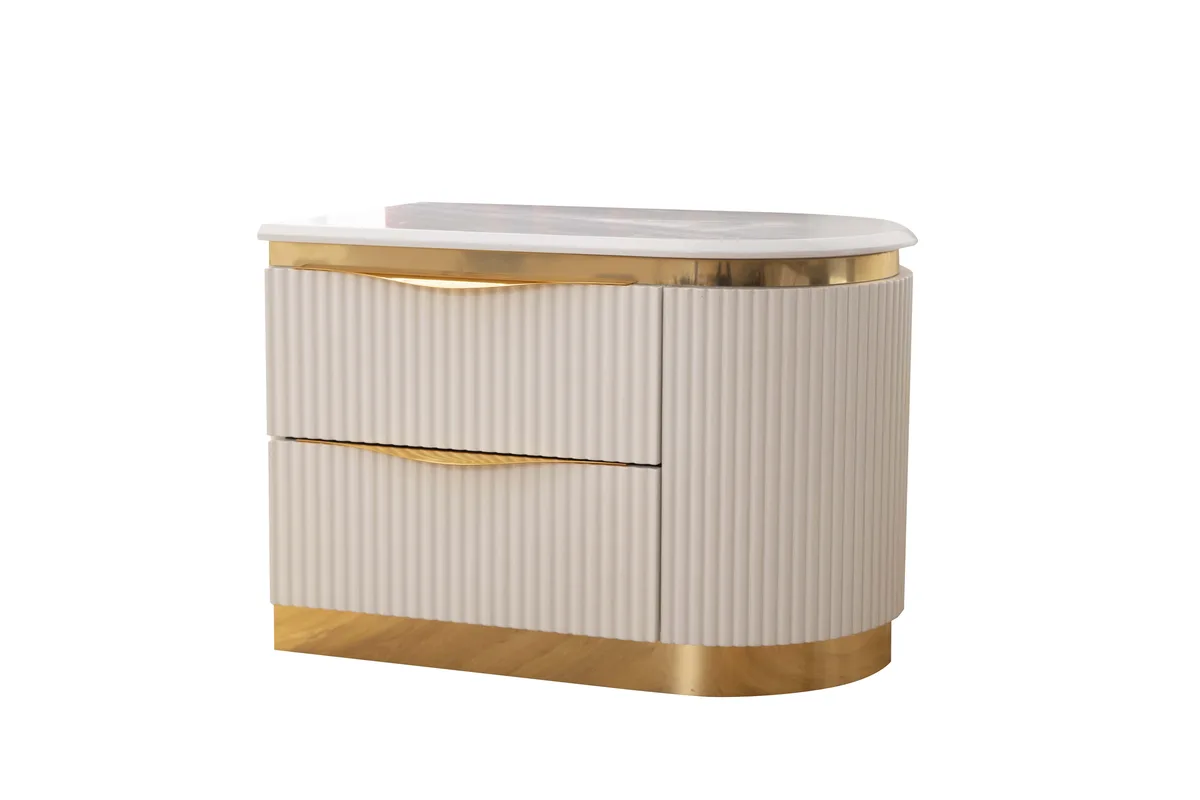 tuphen tuphen Laura Gold Detailed Right 2-Drawer Nightstand White 17.5"L 28"W 20"H — product photo
