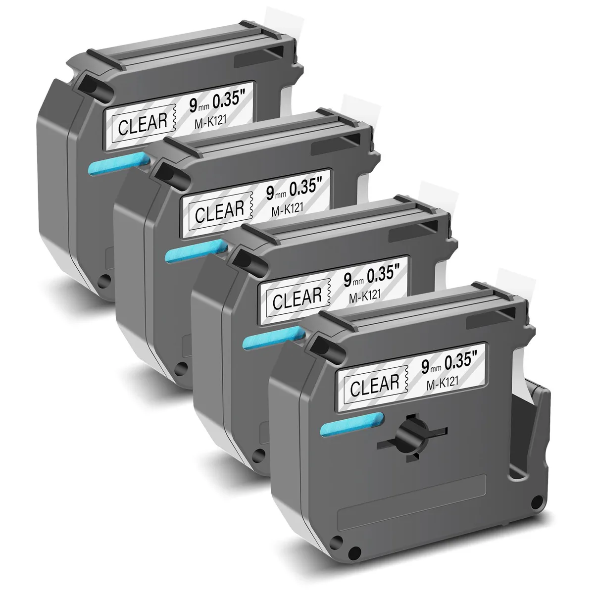 GREENCYCLE GREENCYCLE MK-121 Label Tape 9mm 8m Black on Clear 4 Pack — product photo