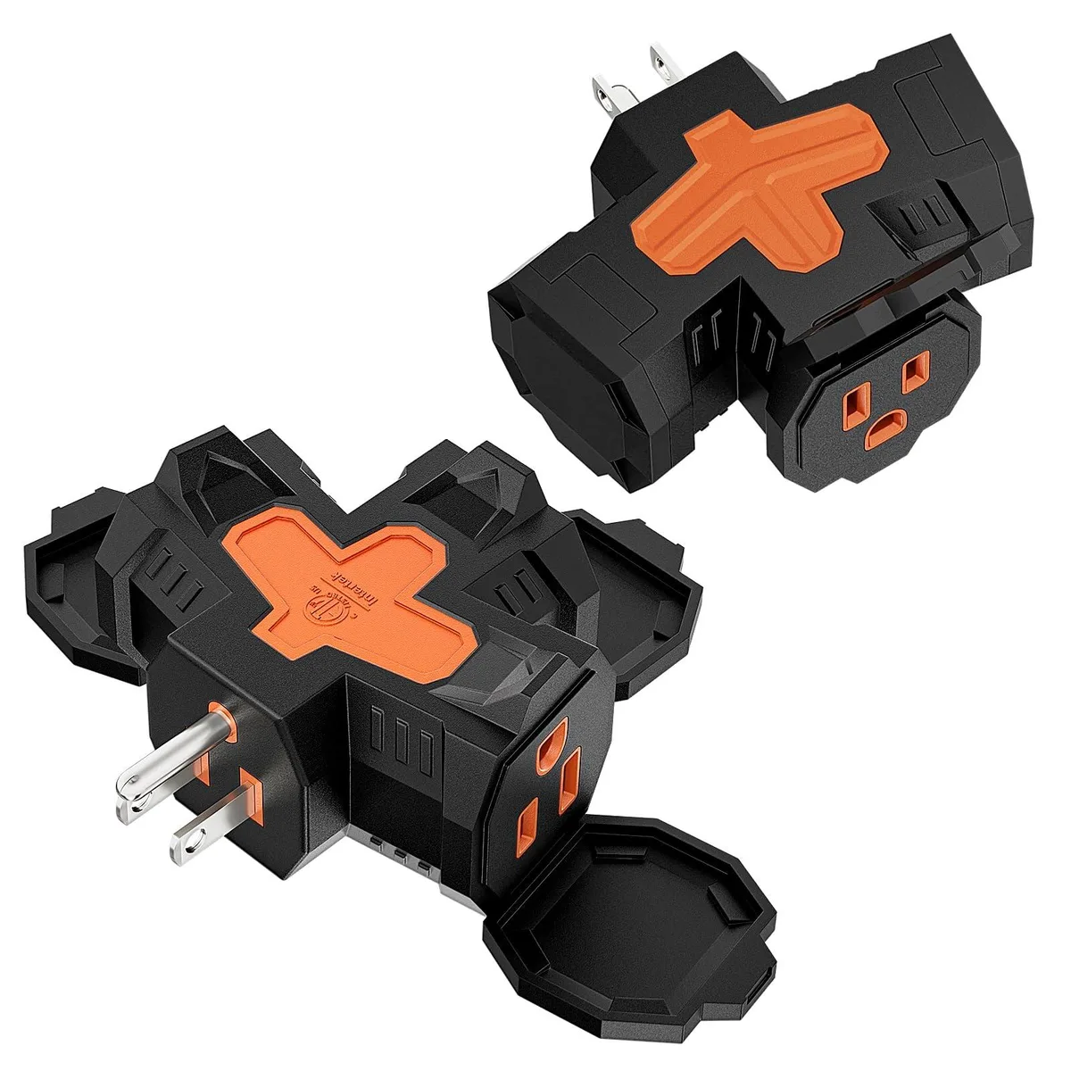 Kasonic 3-Way Indoor Outdoor Adapter with Protective Cover ETL Listed 15A 1875W Orange 2 Pack — product photo
