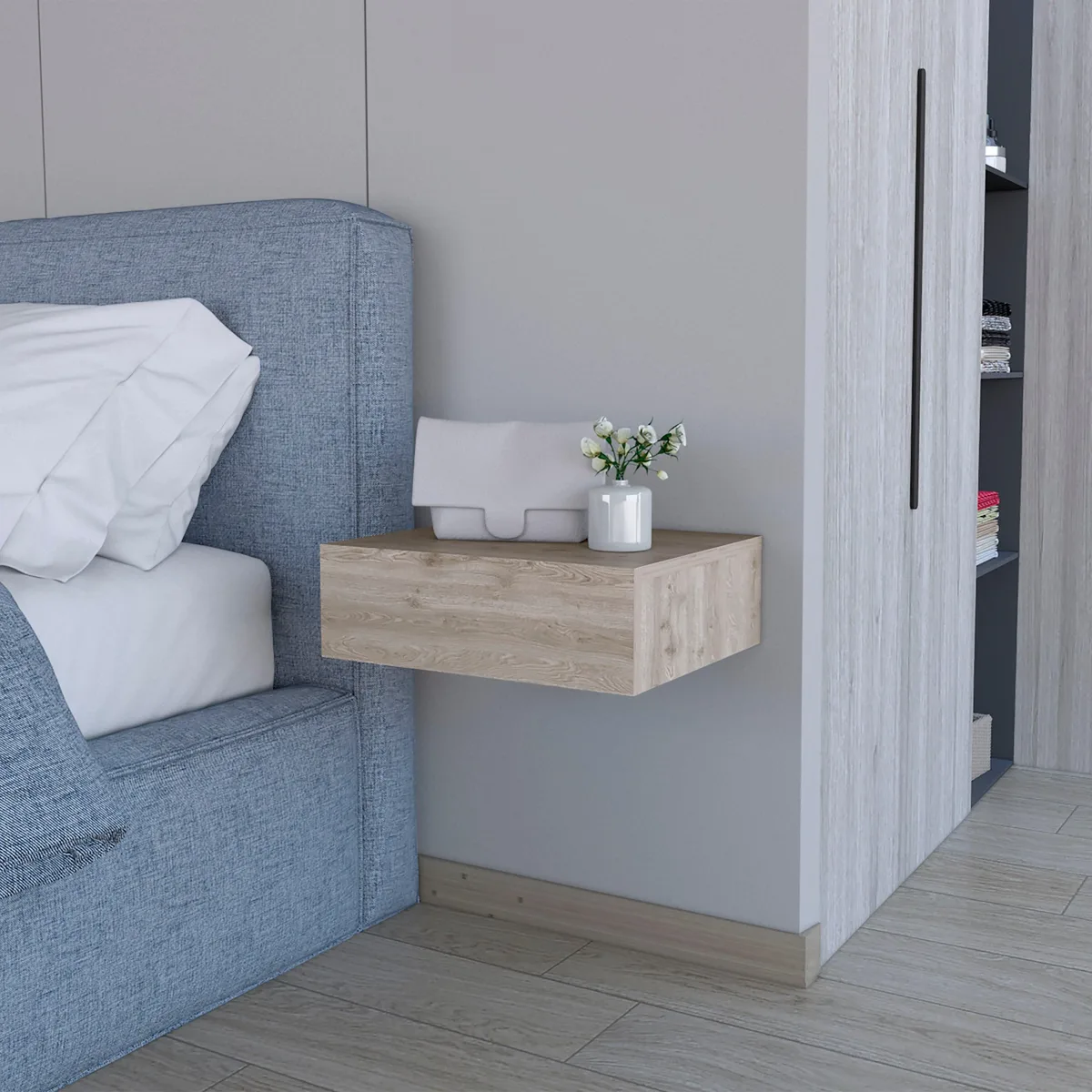 tuphen tuphen Light Gray Wall-Mounted Floating Nightstand — product photo