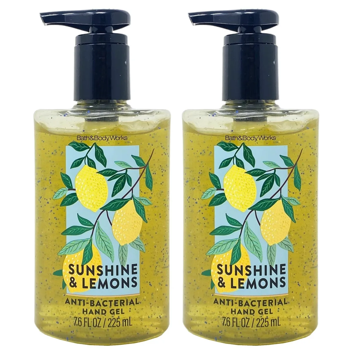 Two small pump bottles of lemon hand sanitizer side by side