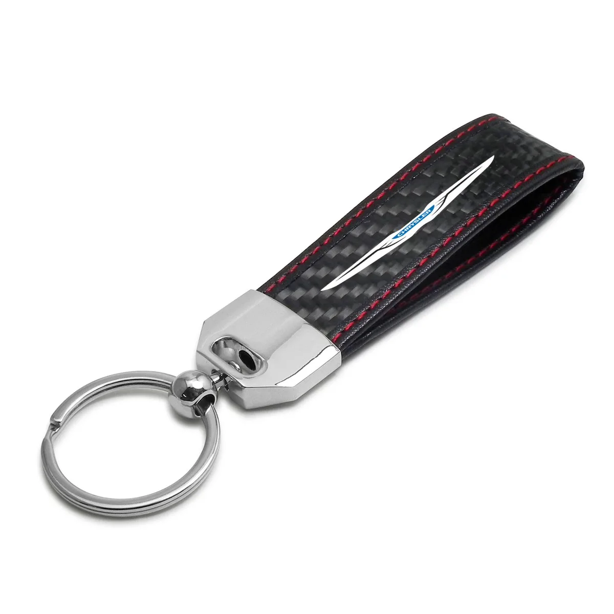 iPick Image, LLC iPick Image, LLC Chrysler Logo Carbon Fiber Loop Strap Key Chain Red Stitching — product photo