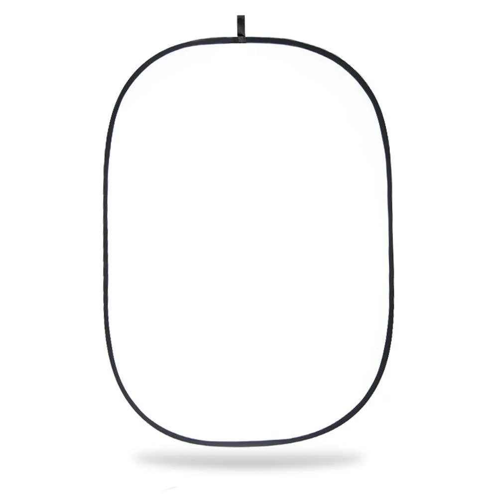 White rectangular collapsible diffusion panel with flexible steel spring frame in circular carry bag