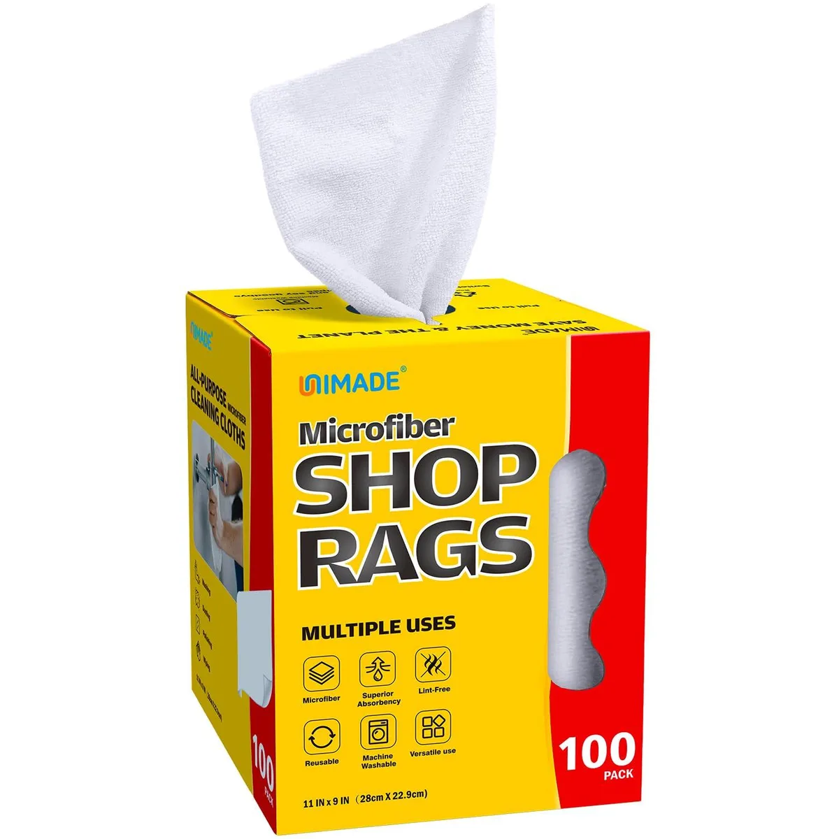 White microfiber cleaning cloths in a bulk 100 pack, 11 by 9 inches
