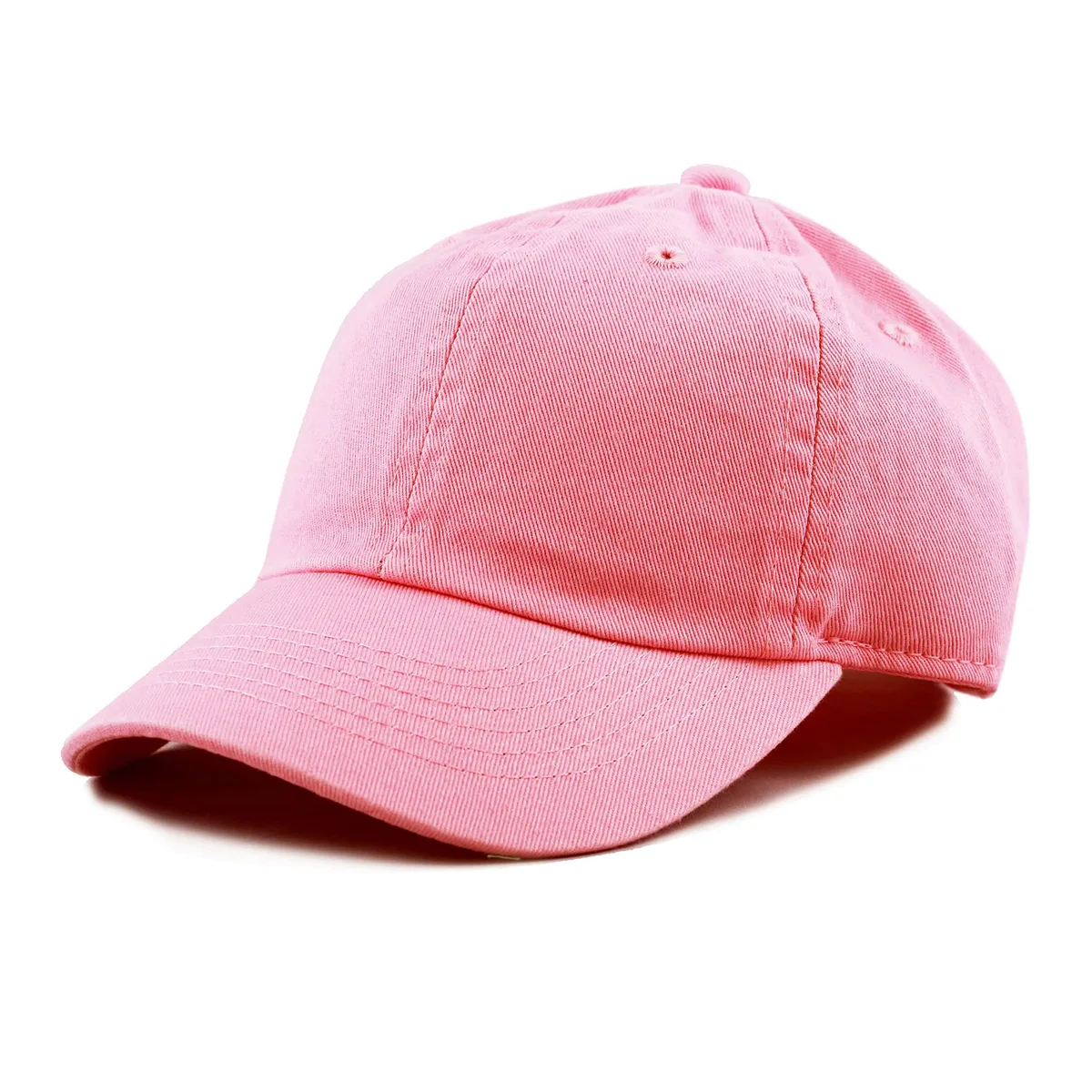 Kids low-profile washed cotton baseball cap in light pink with curved brim