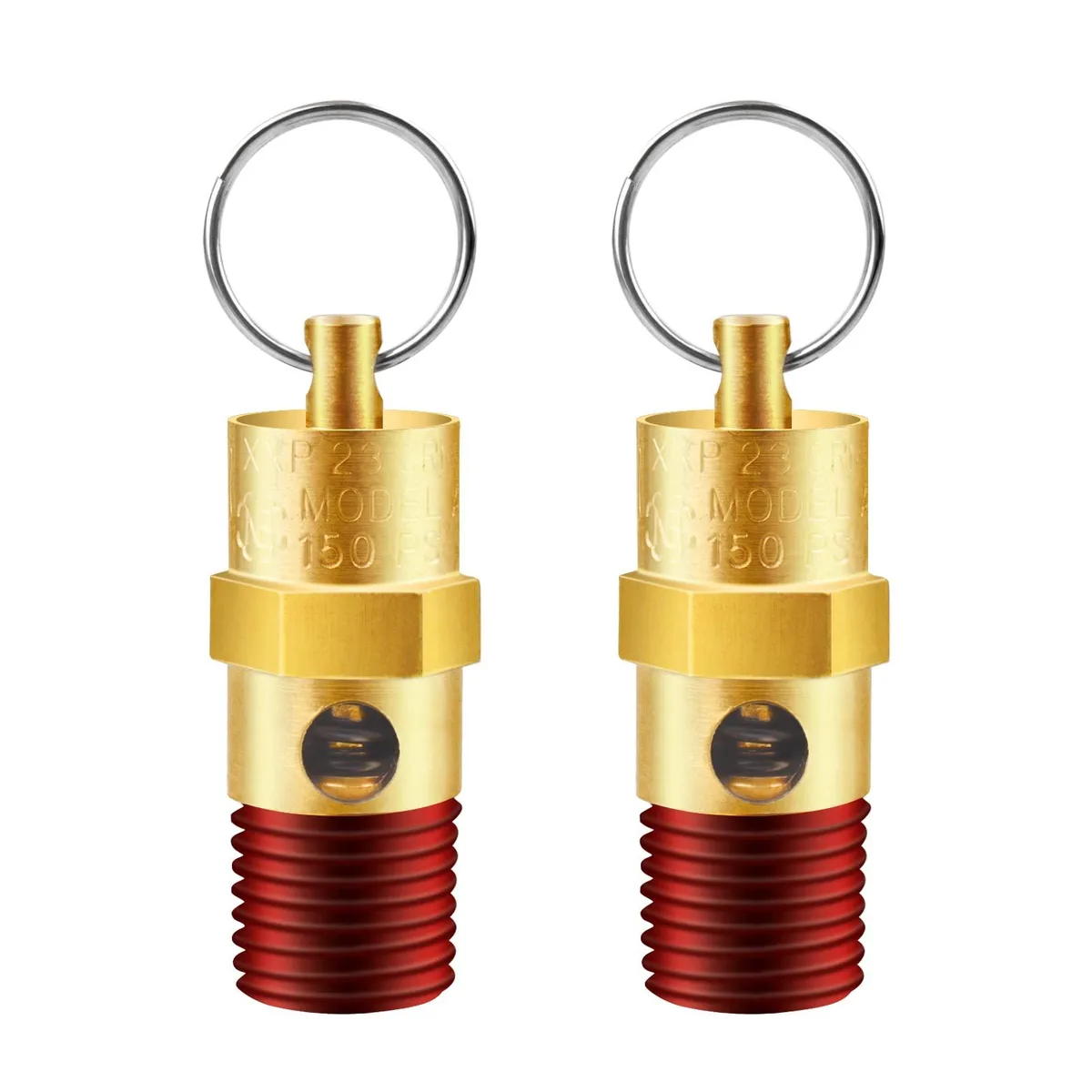 Two brass 1/4 inch NPT pressure relief valves 150 PSI