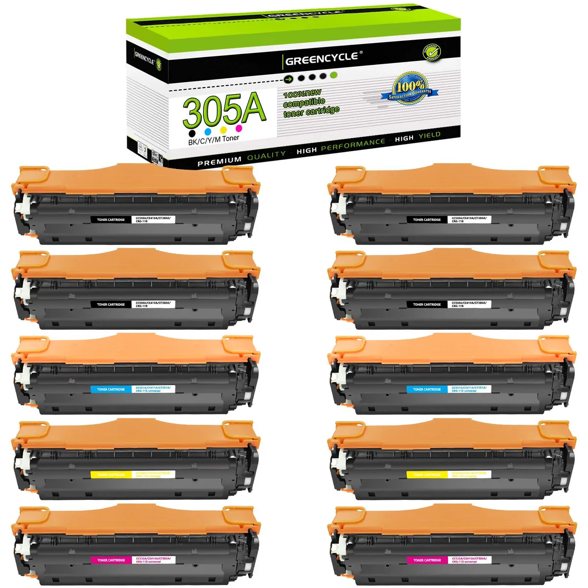 GREENCYCLE GREENCYCLE 10 Pack Compatible 305A Toner Cartridges (B/C/Y/M) — product photo
