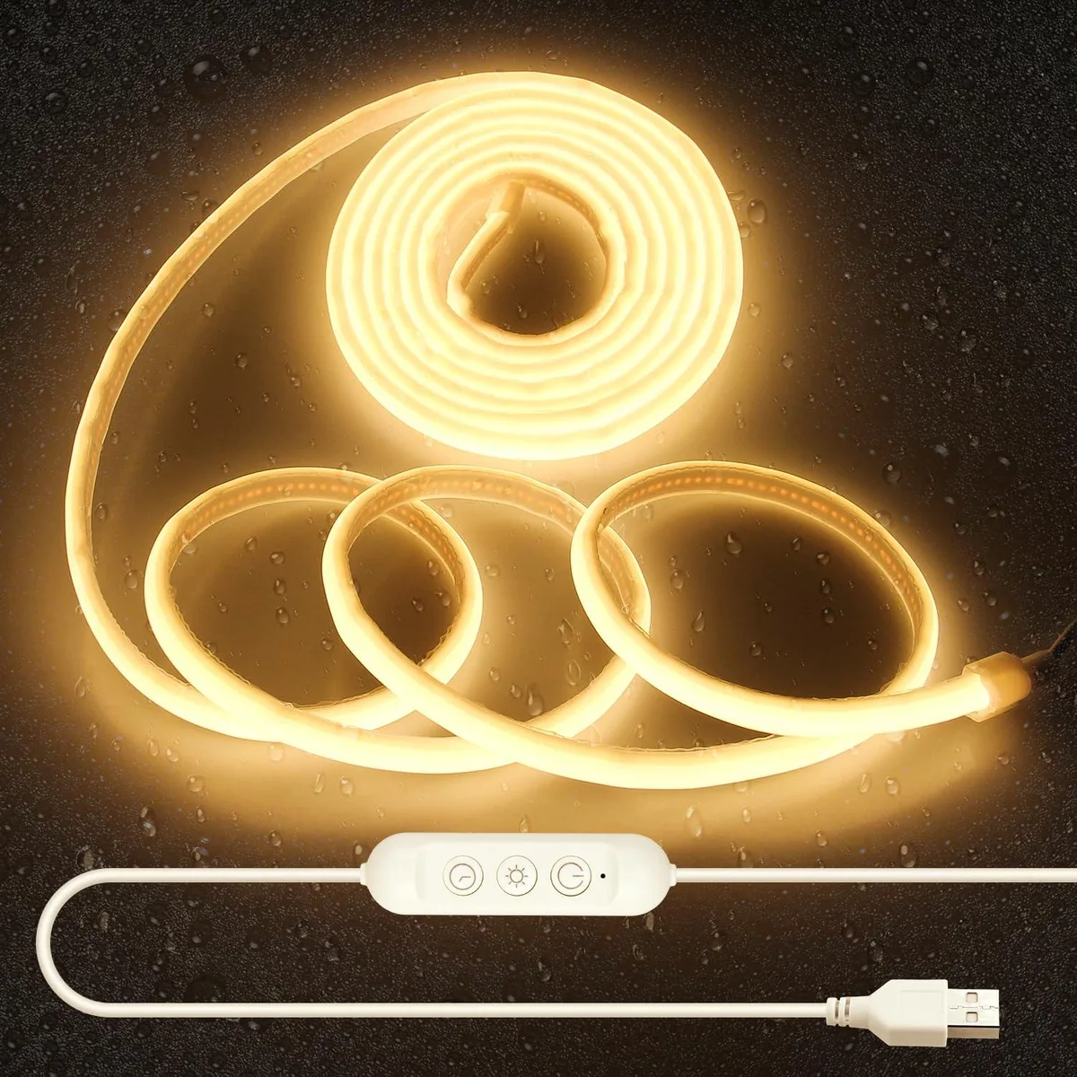  Aclorol COB LED Strip 10ft 3000K IP67 5V USB Dimmable Under Cabinet — product photo
