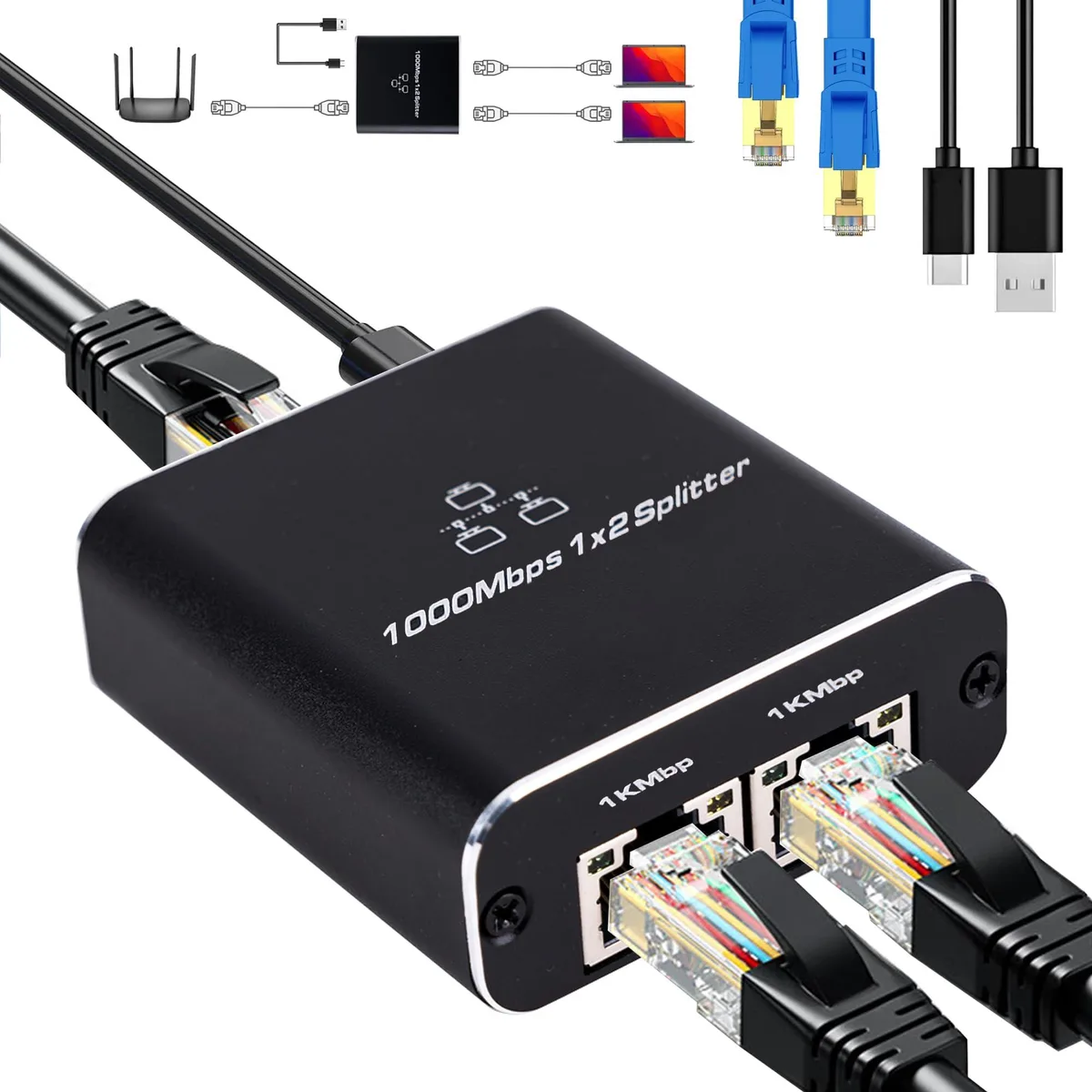 LIEZHUA Ethernet Splitter 1 to 2 50 ft White — product photo