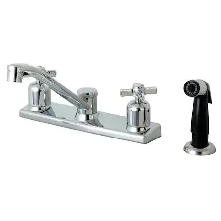 Polished chrome centerset kitchen faucet with matching side sprayer