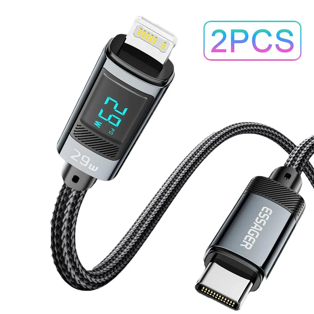 LUOM LUOM Essager HC29W USB-C to Lightning Cable 2-Pack 6.6ft Type C Charger Cable 29W 14.5V/2A Black — product photo