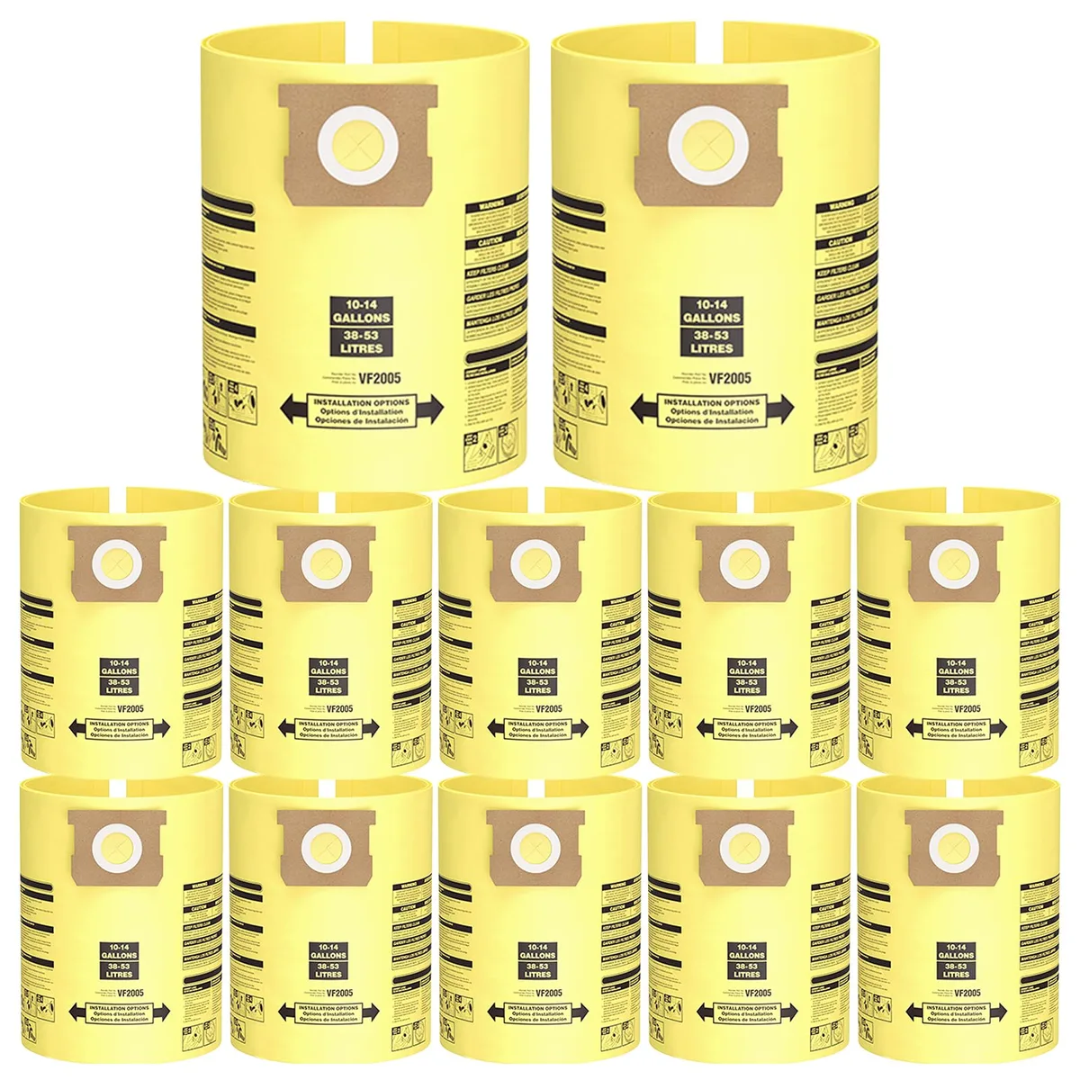10PCS 10-14 Gal Shop Vac Bags Type F/I Yellow — product photo