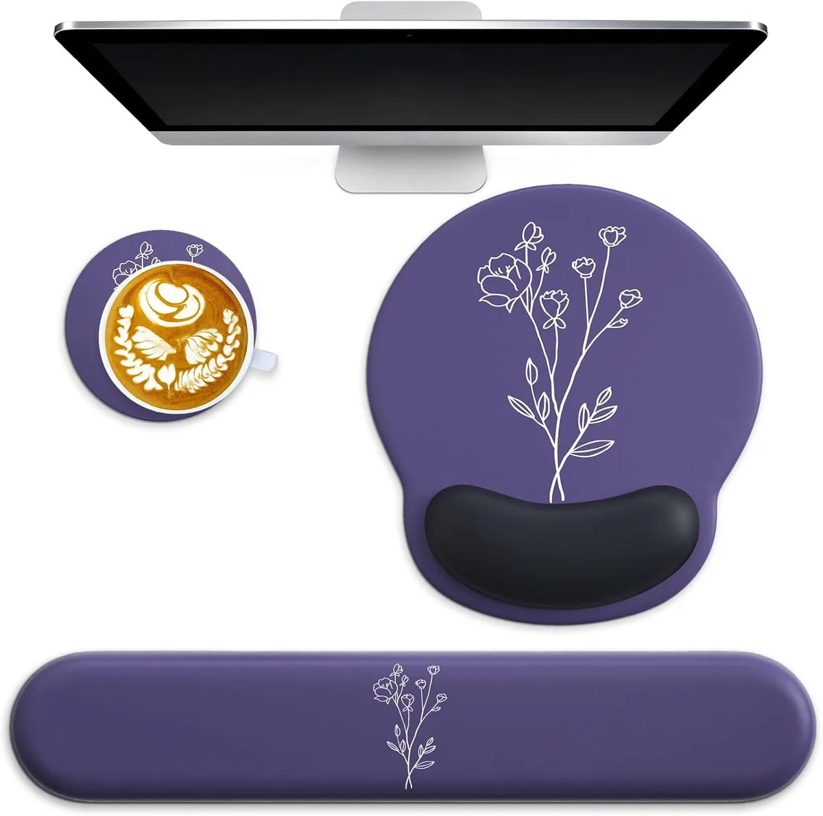 Emerson Emerson 3-in-1 Mouse Pad Set with Coaster Imperial Purple Flower — product photo