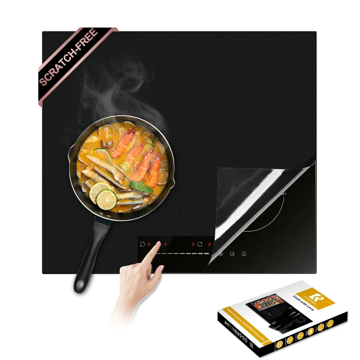 Rectangular silicone stove mat, 21.2 by 35.4 inches, smooth grey finish