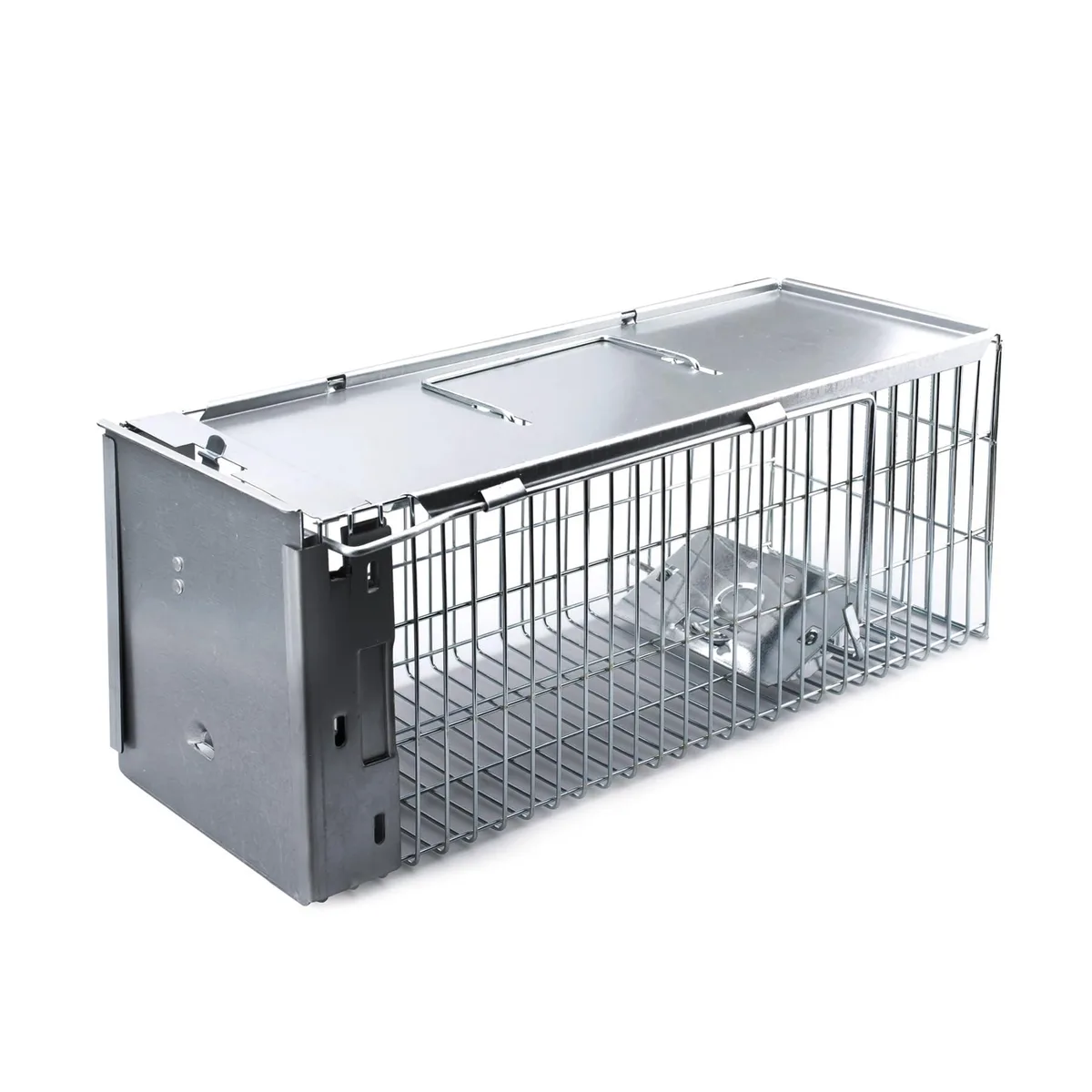 Galvanised steel cage trap 16.3 by 6 by 6.7 inches with carry handle