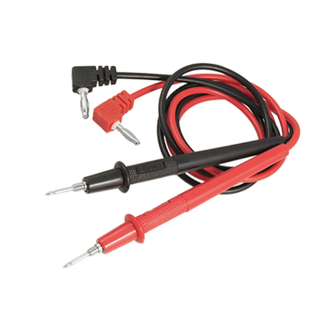 Pair of black and red test leads with banana plugs and pointed probes, 0.6 m cable