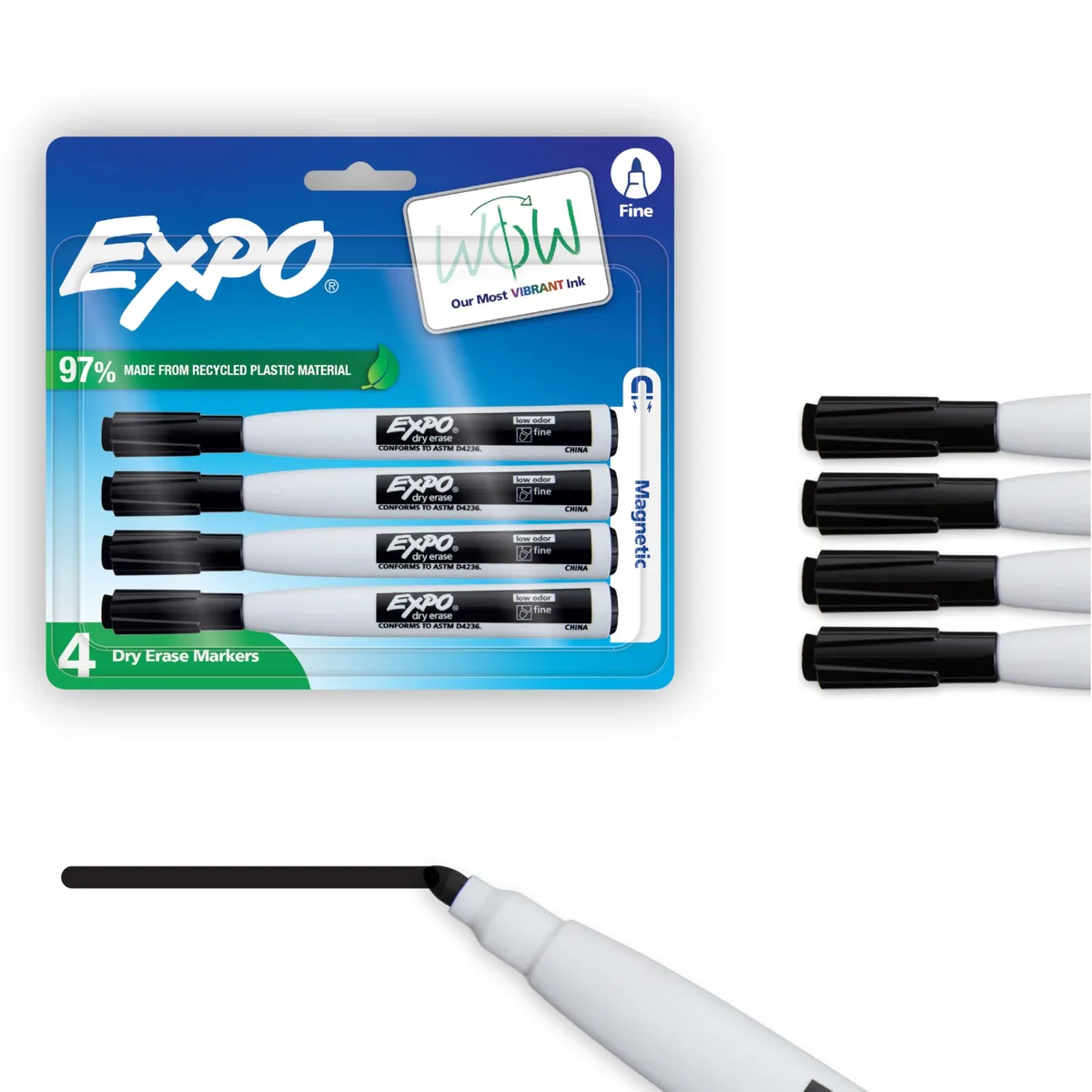  EXPO Magnetic Dry Erase Markers Fine Tip Black 4 Count — product photo